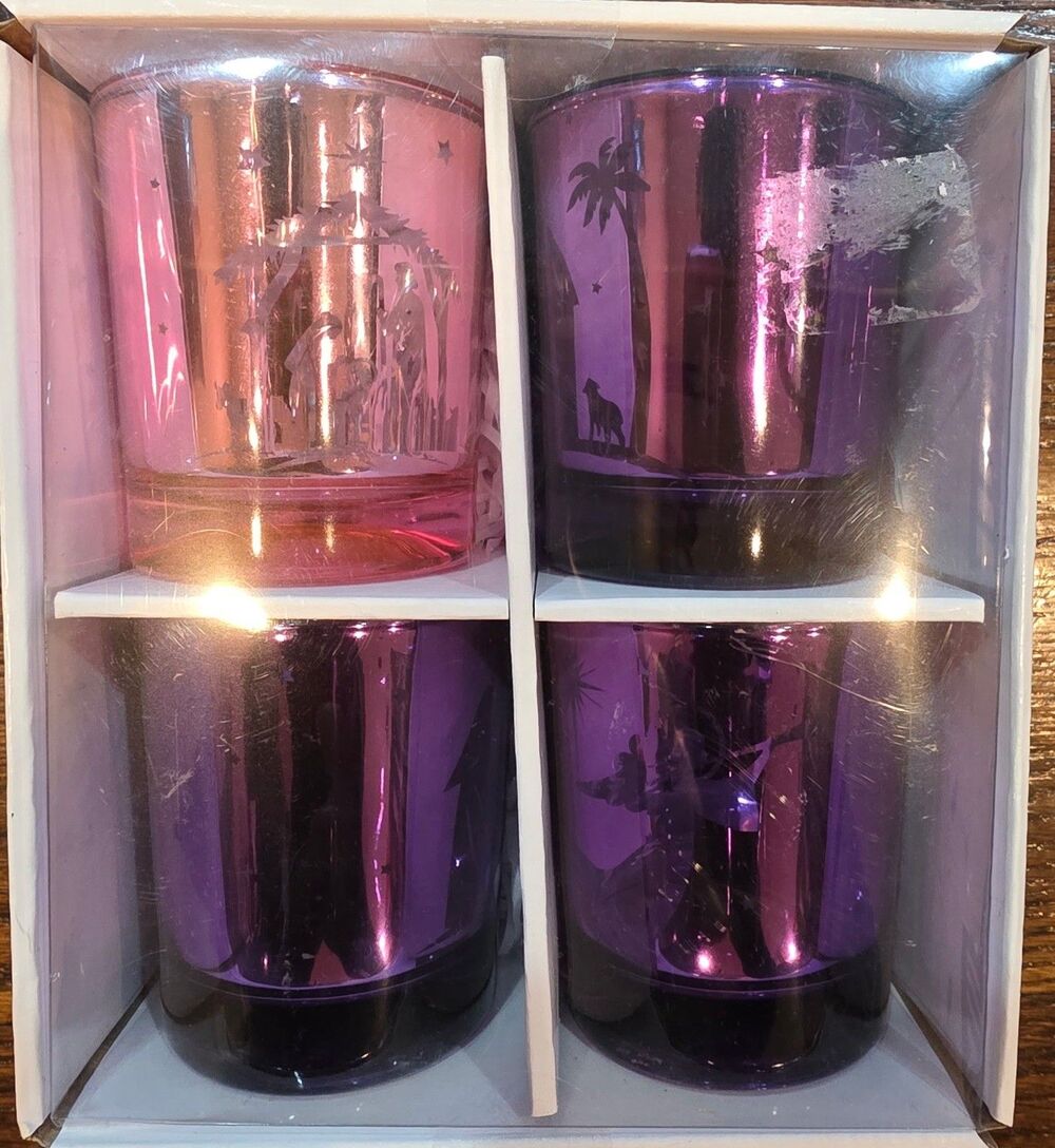 Nativity Votive 4 Set Glass Christmas